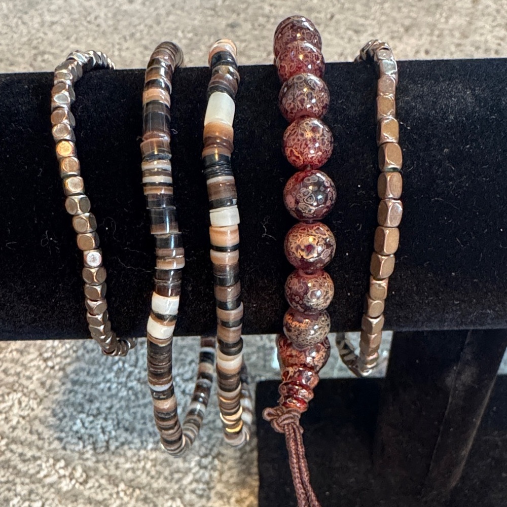 Brown Multi-Color Beaded Bracelet Set-5 bracelets